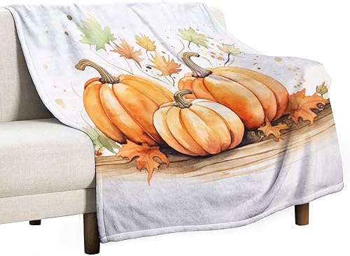 Miniatura 20 de Manta rústica de calabaza azul polvoriento, con estampado de acuarela, Acción de Gracias o Halloween, manta suave de 30 x 40 pulgadas, acogedora