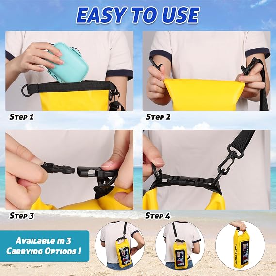 Waterproof Dry Bag, Small 2L Dry Sack Water Resistant Storage Dry Bag, 2 in 1 Dry Sack and Phone Bag for Kayaking, Boating, Hiking, Camping, Fishing (Yellow)