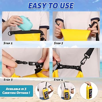 Waterproof Dry Bag, Small 2L Dry Sack Water Resistant Storage Dry Bag, 2 in 1 Dry Sack and Phone Bag for Kayaking, Boating, Hiking, Camping, Fishing (Yellow)
