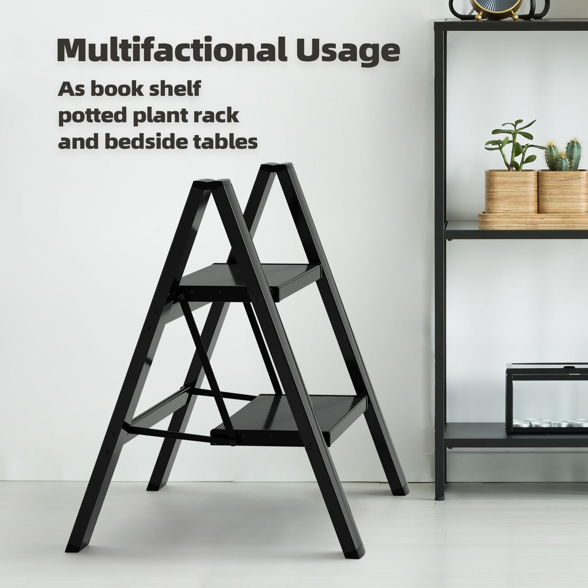 HillhutApex Aluminum Step Stool - Foldable 2 Step Ladder -7