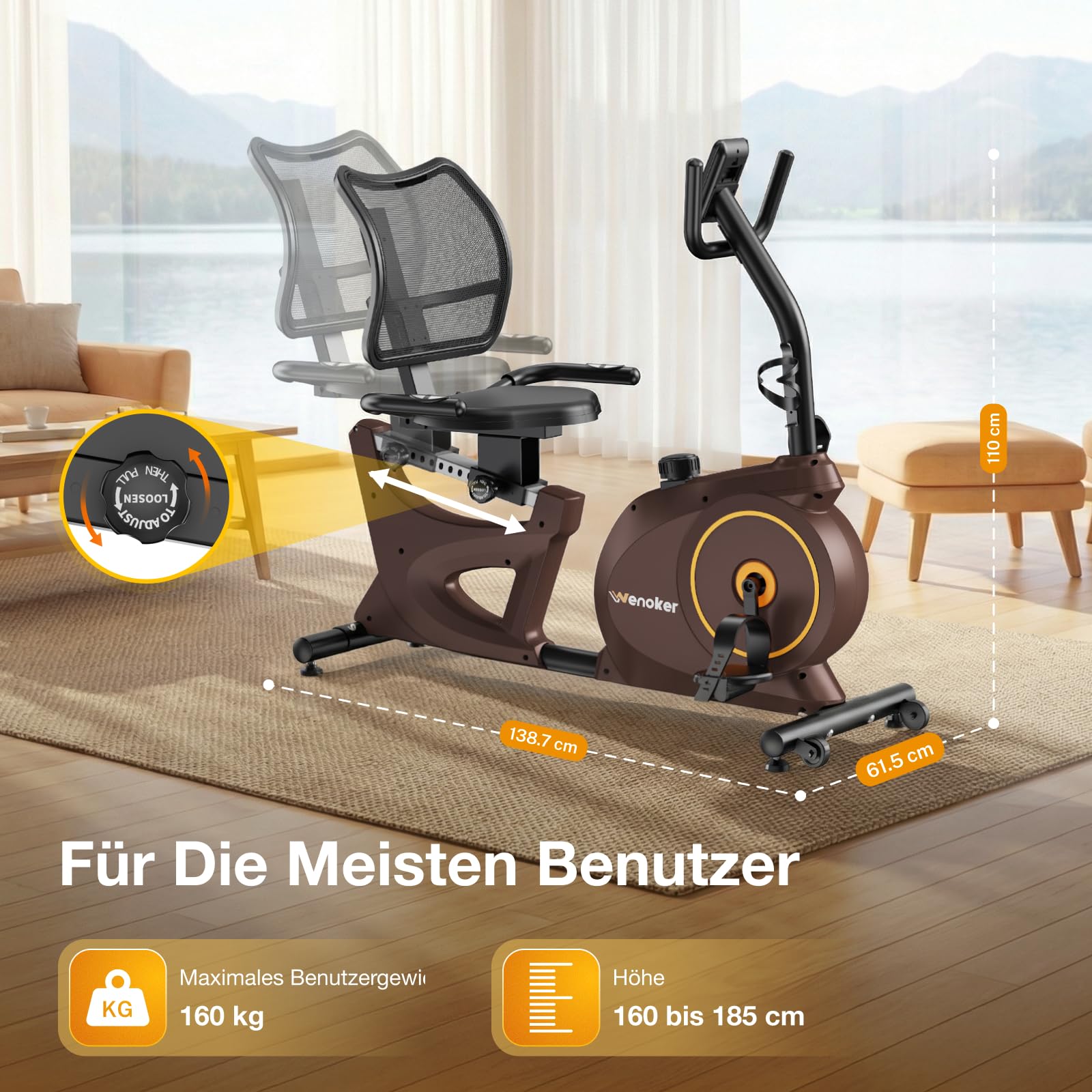 Ergometer Liege- Heimtrainer mit Magnetbremse, Pulssensoren und LCD-Display, 15 Widerstandsstufen, Sitzergometer mit Rückenlehne für Senioren Durable Build with Multiple Settings