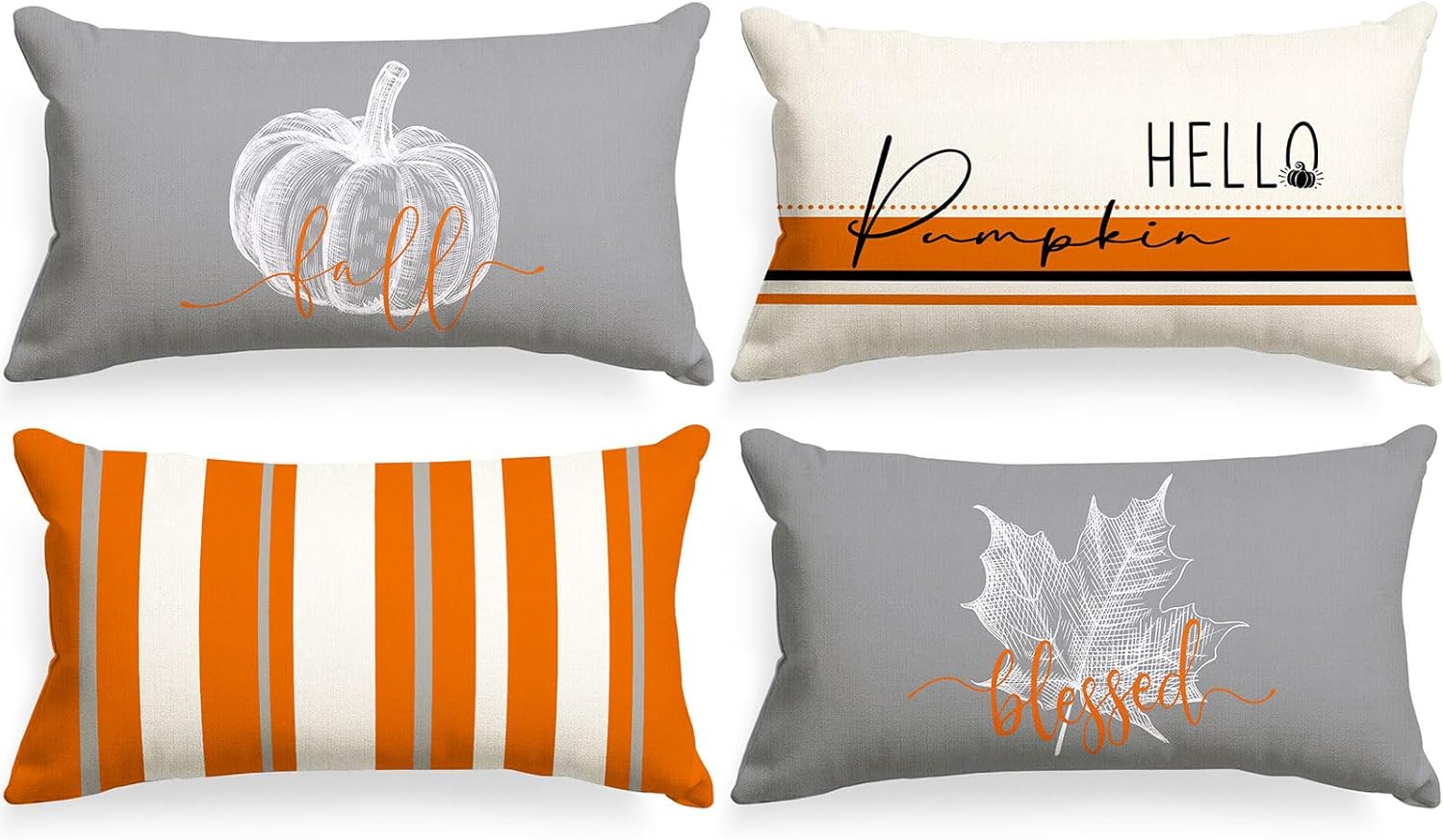 Ywlake 12x20 Fall Throw Pillow Covers Set of 4, Pumpkin