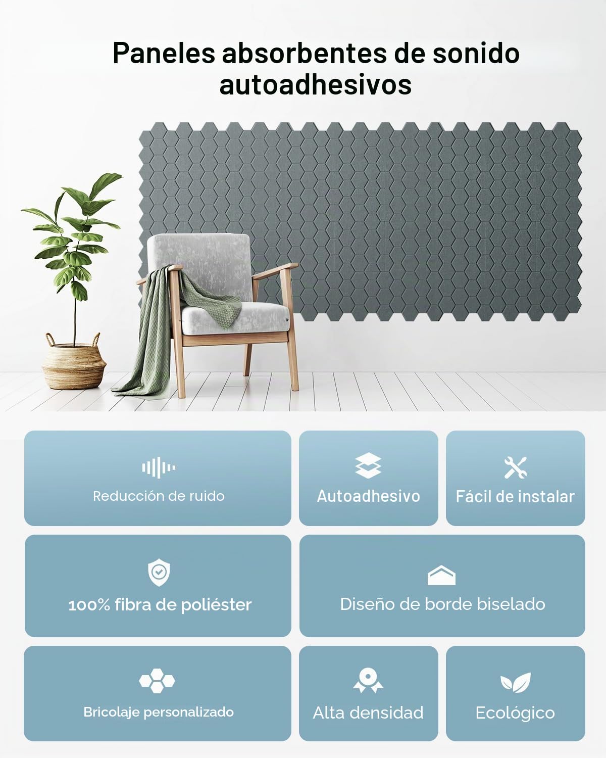 18 placas acústicas autoadhesivas, absorbentes de sonido, 30 x 30 x 0,9 cm, aislamiento acústico de pared, puerta y techo, paneles acústicos para decoración de juegos, oficinas, estudios, placas de