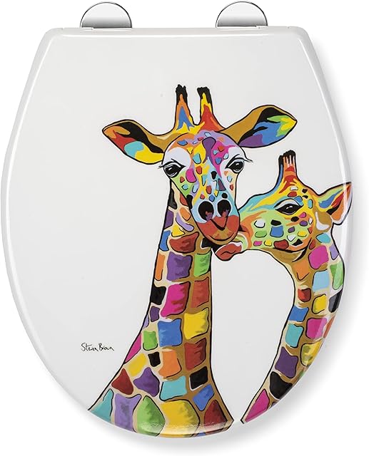 Croydex WL604122 Francie & Josie McZoo Art by Steven Brown Flexi-Fix Toilet Seat Always Fits, Never Slips with Soft Close and Quick Release, White