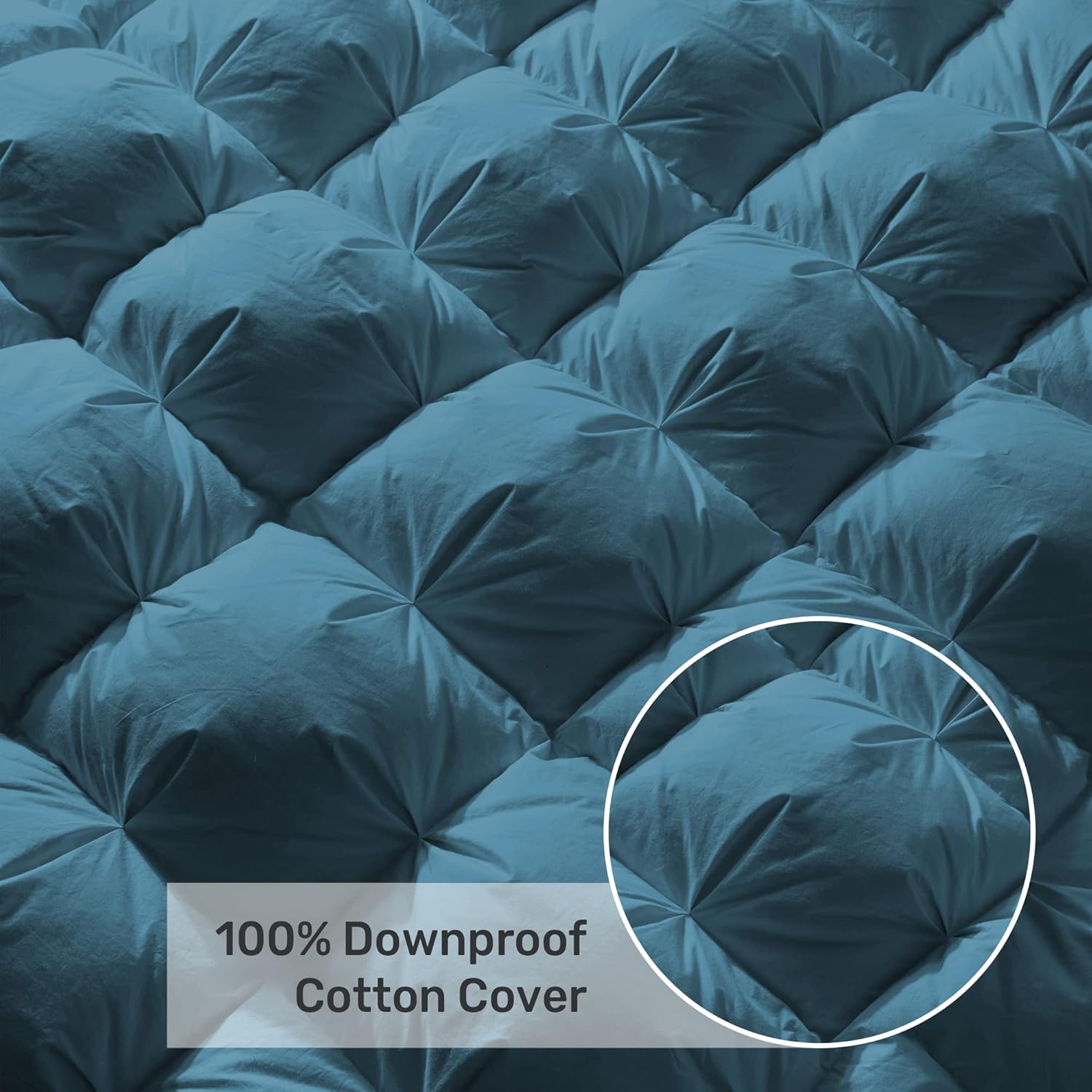 UNIKOME Goose Feather Down Comforter with Pinch Pleat Design - 20% Extra Fill, 116oz, All Season Duvet Insert with Cotton Cover, Cloud-Like Fluffiness Down Fiber Comforters (Navy, Cal King, 108"X94")