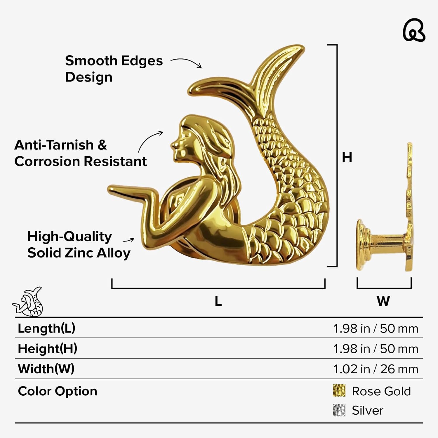 Remunkia Mermaid Drawer knobs, 6 Pcs Gold Cabinet Knobs, Single Hole Drawer Handles, Ocean Theme Home Decor, Drawer and Cabinet Hardware for Dresser, Wardrobe, Closet (Mermaid, Gold)