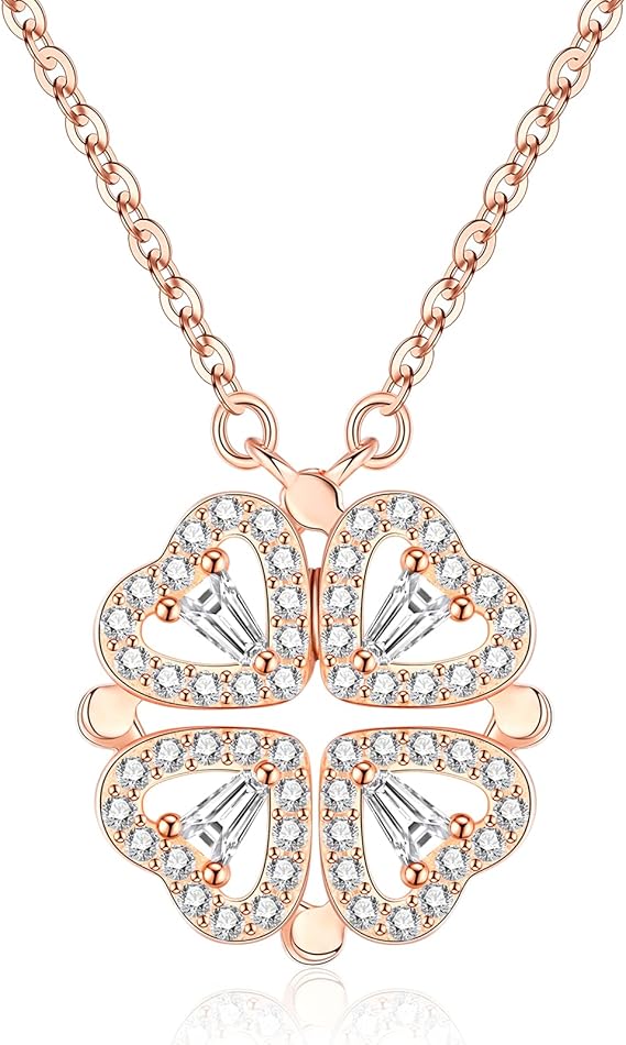 Trebol 4 Hojas Collar Mujer Niña Plata de Ley 925, Colgante Trebol de la Suerte, Regalo Navidad Cumpleaños Mujer Niña Ma