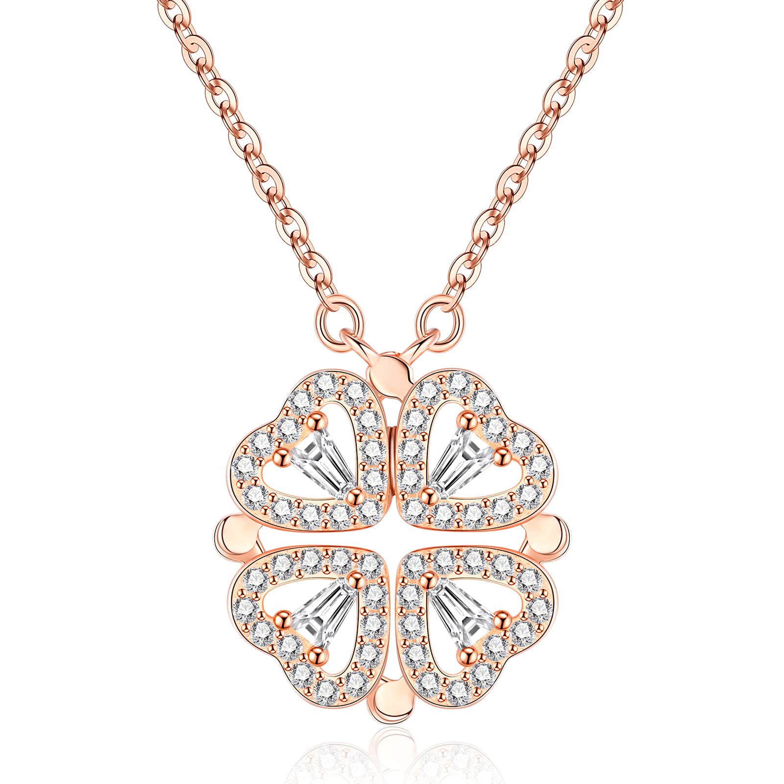 Jrêveinfini Trebol 4 Hojas Collar Mujer Niña Plata de Ley 925, Colgante Trebol de la Suerte, Regalo Navidad Cumpleaños Mujer Niña Mama con Caja de Regalo, Ajustable 40+5cm