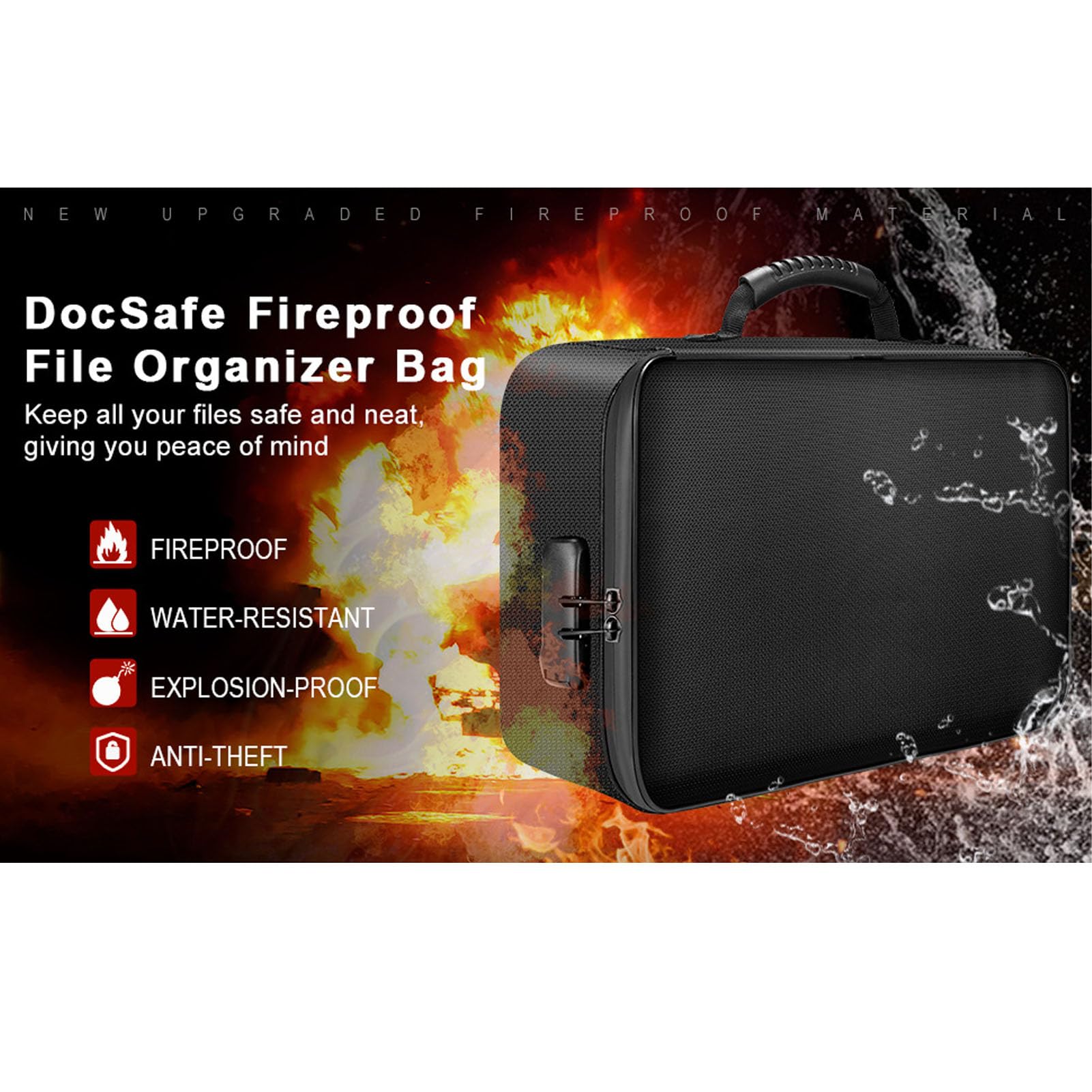Borsa Portadocumenti Ignifuga con Serratura Cassetta di Sicurezza Ignifuga per Documenti Importanti, Serratura a Combinazione Antimanomissione Custodia Portatile per Viaggi a Casa, Scatola