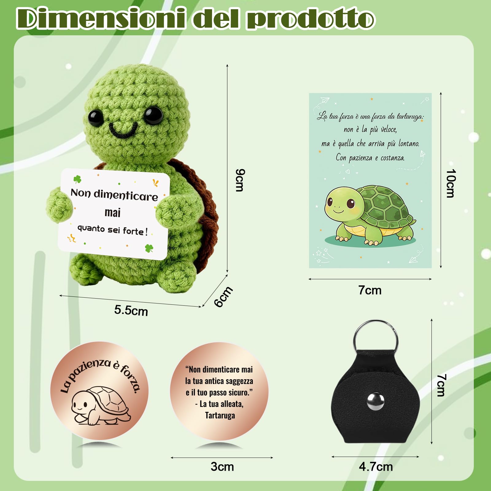 Tartaruga Portafortuna Fatta a Mano con Messaggi Ispiratori - Peluche Morbido con Frasi Motivazionali in Italiano, Regalo Originale per Amiche, Compleanni e Lauree (Tartatata)