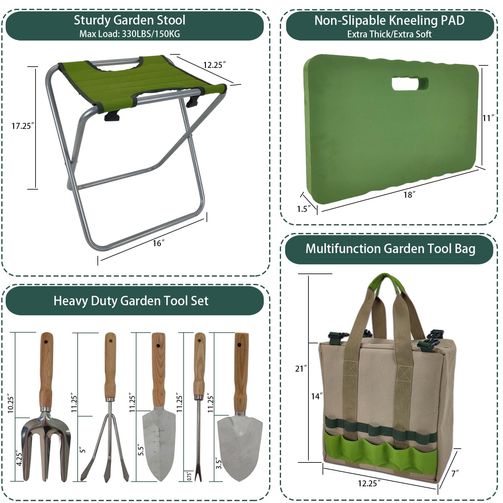 Garden Bags Plus 5 Attrezzi e Giardinaggio Inginocchiatoio Pieghevole Giardiniere Sgabello con Borsa Isolante