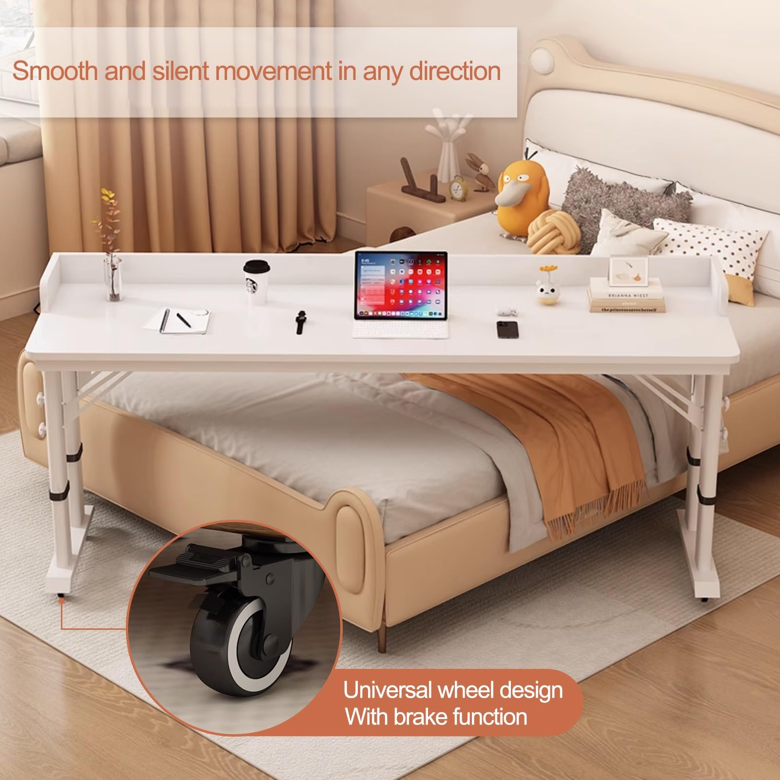 Bureau Mobile à Hauteur réglable pour Ordinateur Portable avec roulettes, pour Une Utilisation au Chevet du lit et à Domicile
