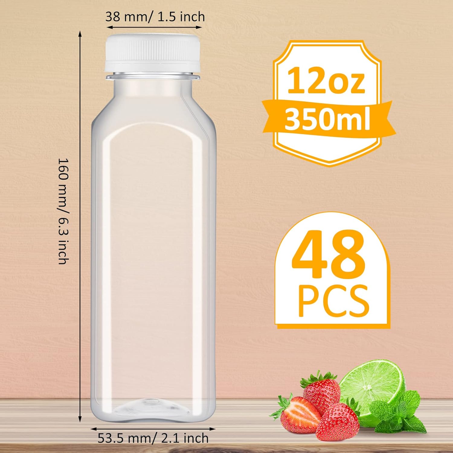 Patelai 48 Pcs Plastic Juice Bottles Bulk with Caps, Small Reusable Empty Clear Beverages Drink Containers Mini Fridge for Juicing, Smoothies, Tea, Milk, Coffee (White,12 oz)