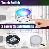 Vista 4 de EEEKit Paquete de 2 bases de luz LED de 6 colores, placa de exhibición redonda antideslizante de 3 pulgadas, soporte plano y esférico de bola