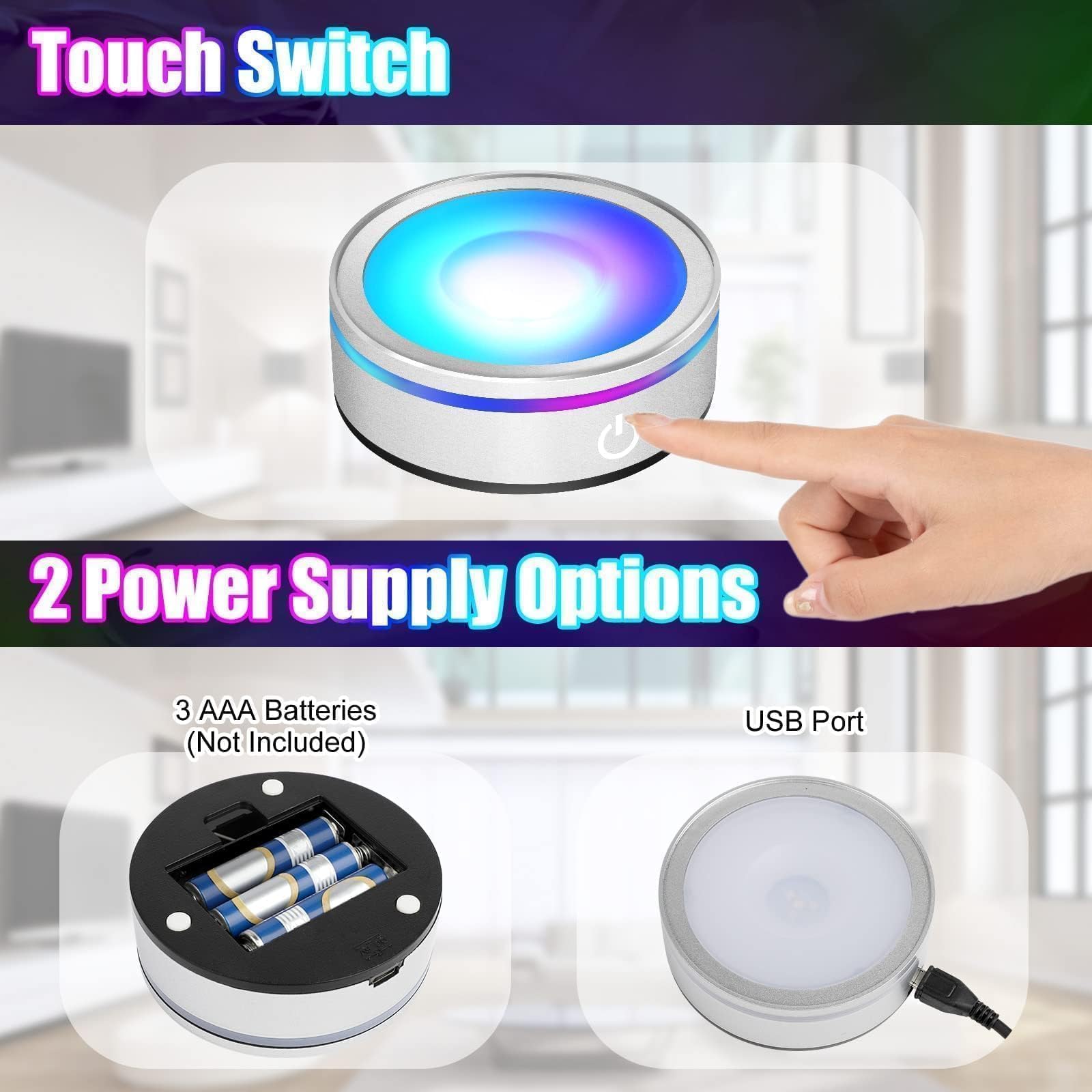 EEEKit 2 Stück Led Licht Sockel, 6 Farben Rund Led Leuchtsockel Display Basis Ständer für Kristall Glas Flat Concave Base