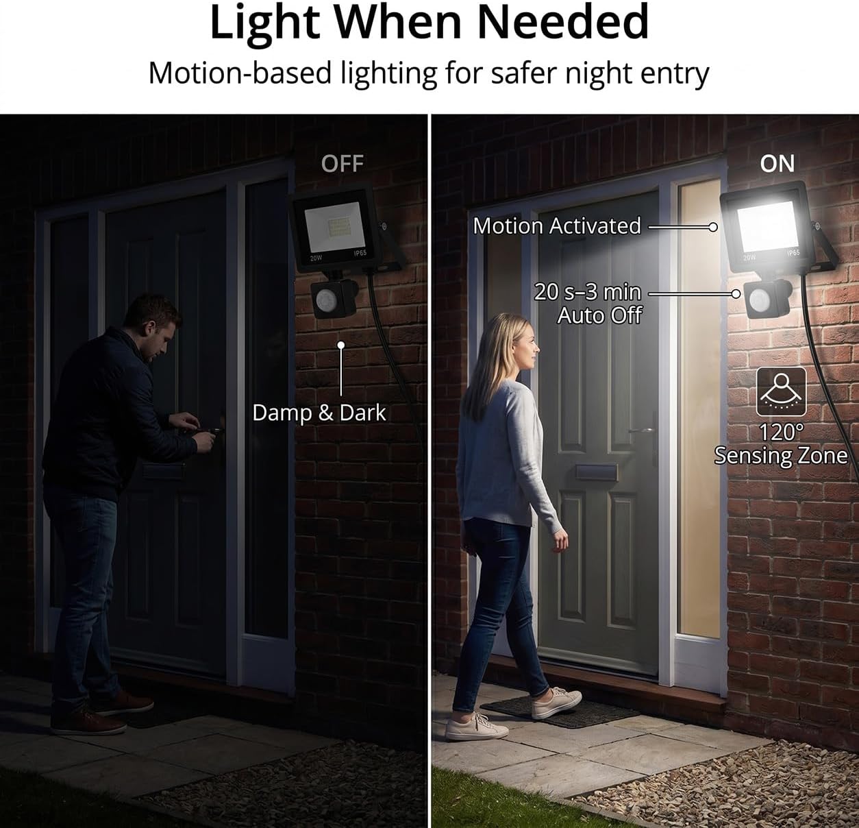 QWORK Motion Sensor Flood Light Outdoor, 20W Plug in Security Light, 4.9ft Cord, IP66 Waterproof LED Floodlight with Photocell, 6000K for Garden Patio Porch