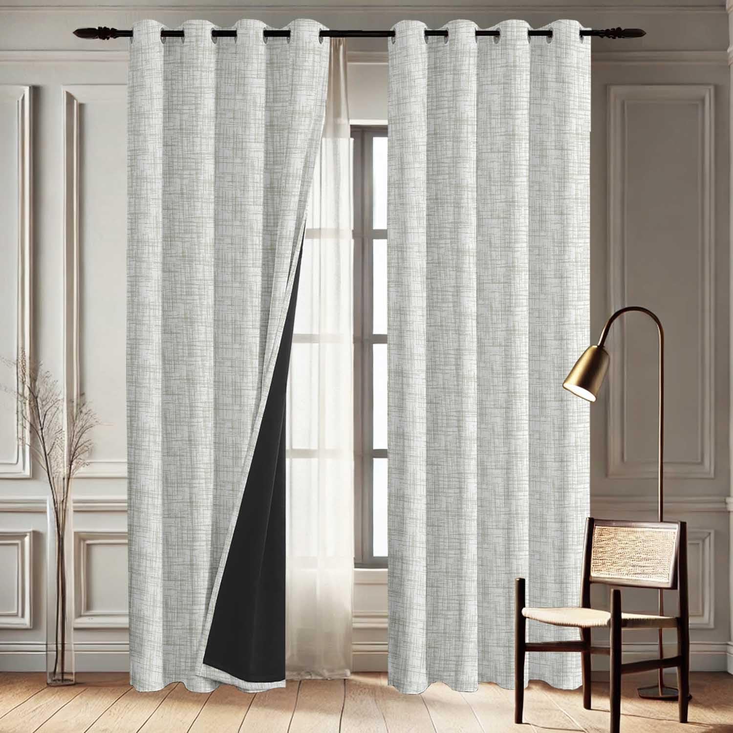 Printed Blackout Curtains - White Linen Weave Texture Design, Set of 2 Panels, 42 x 63 Inches - Room Darkening, Thermal Insulated Window/Door Drapes with Grommets