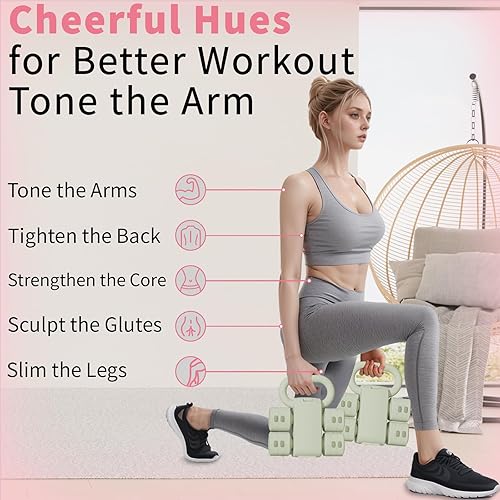 Miniatura 6 de Juego de pesas rusas ajustables, juegos de pesas rusas 4 en 1 (5.5 libras, 7.7 libras, 9.9 libras, 12.1 libras) para mujeres, juego de 2 mancuernas