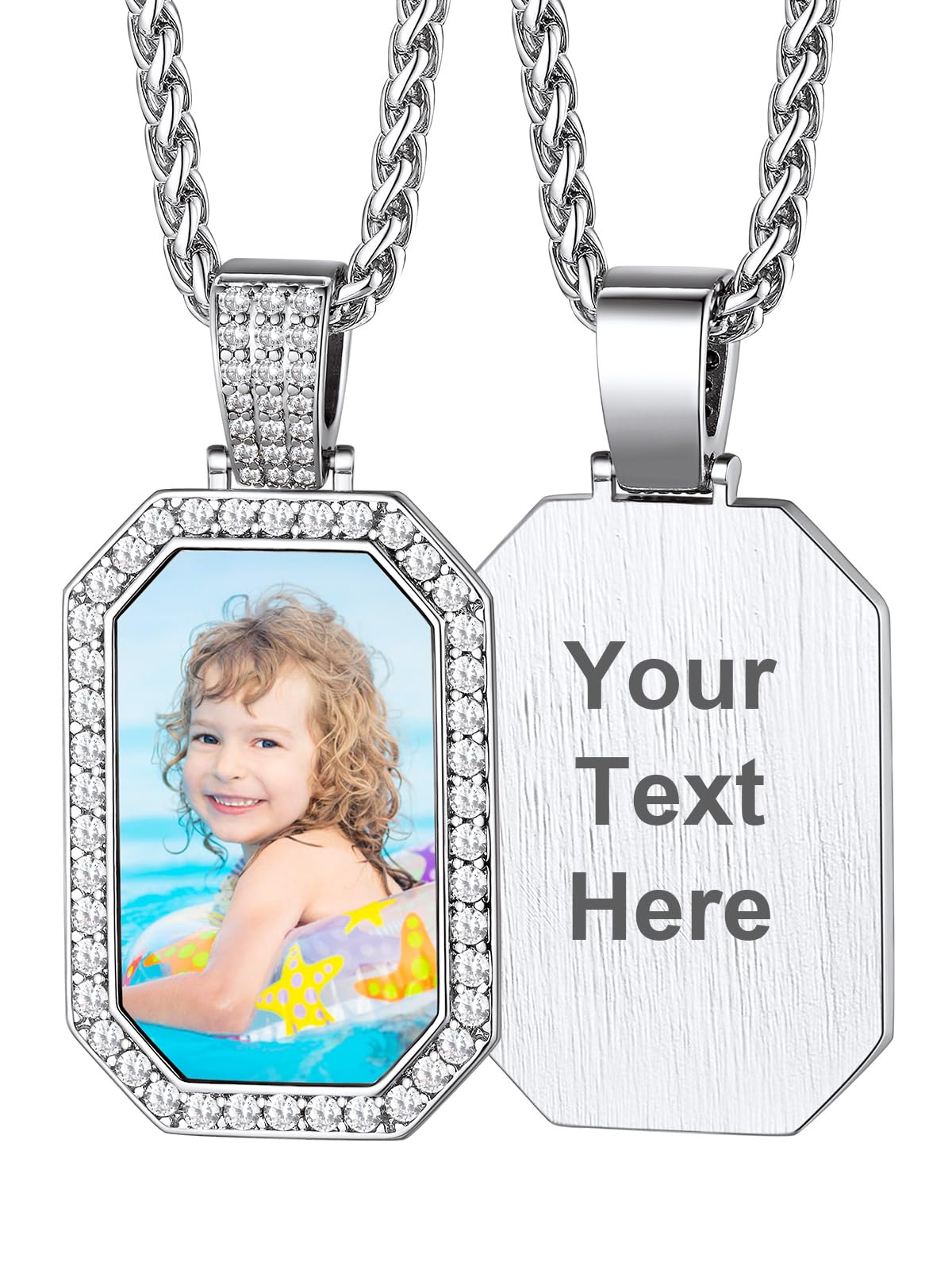 Custom4U Picture Necklace Personalized Photo Circle Chain for Men Women