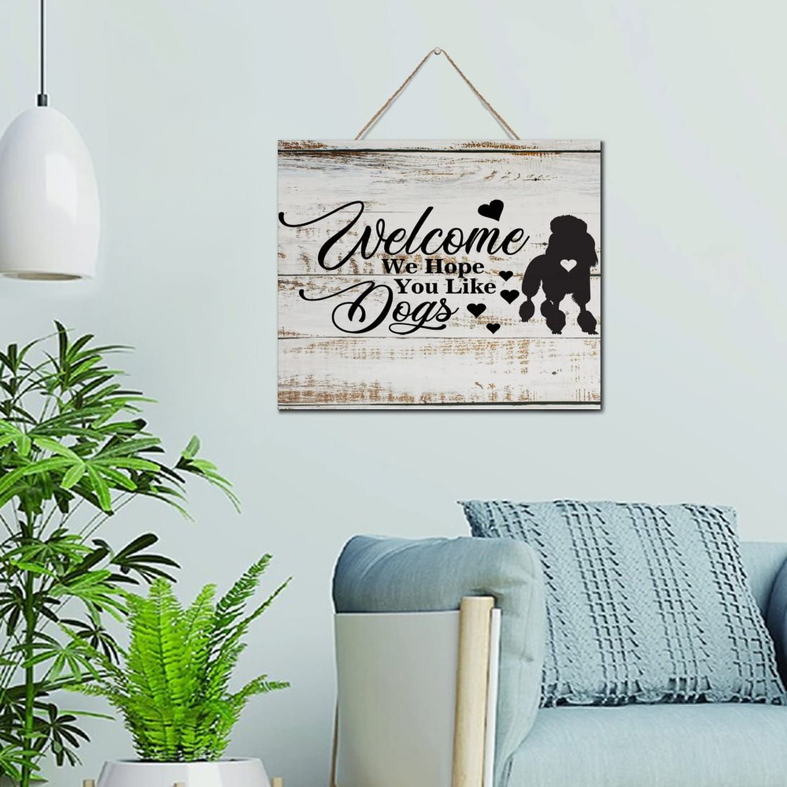 Plaque murale Welcome Hope You Like Dogs en bois pour la décoration du salon 25x30cm