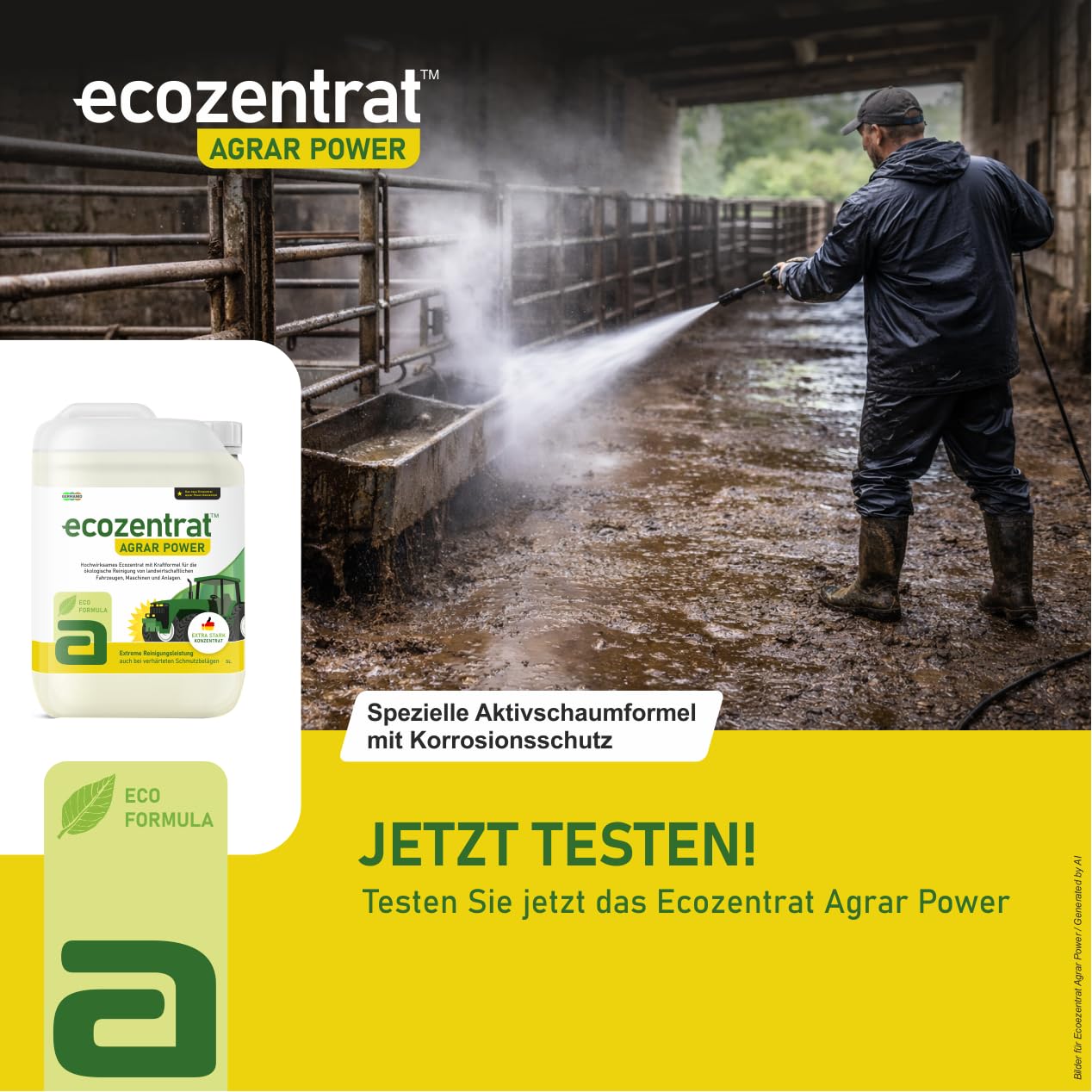 Ecozentrat™ AgrarPower Landmaschinenreiniger Konzentrat | Entfernt Schmutz & Hartnäckige Rückstände | Lackschonend | Für Hochdruckreiniger | Extrem Ergiebig | Eco-Formel
