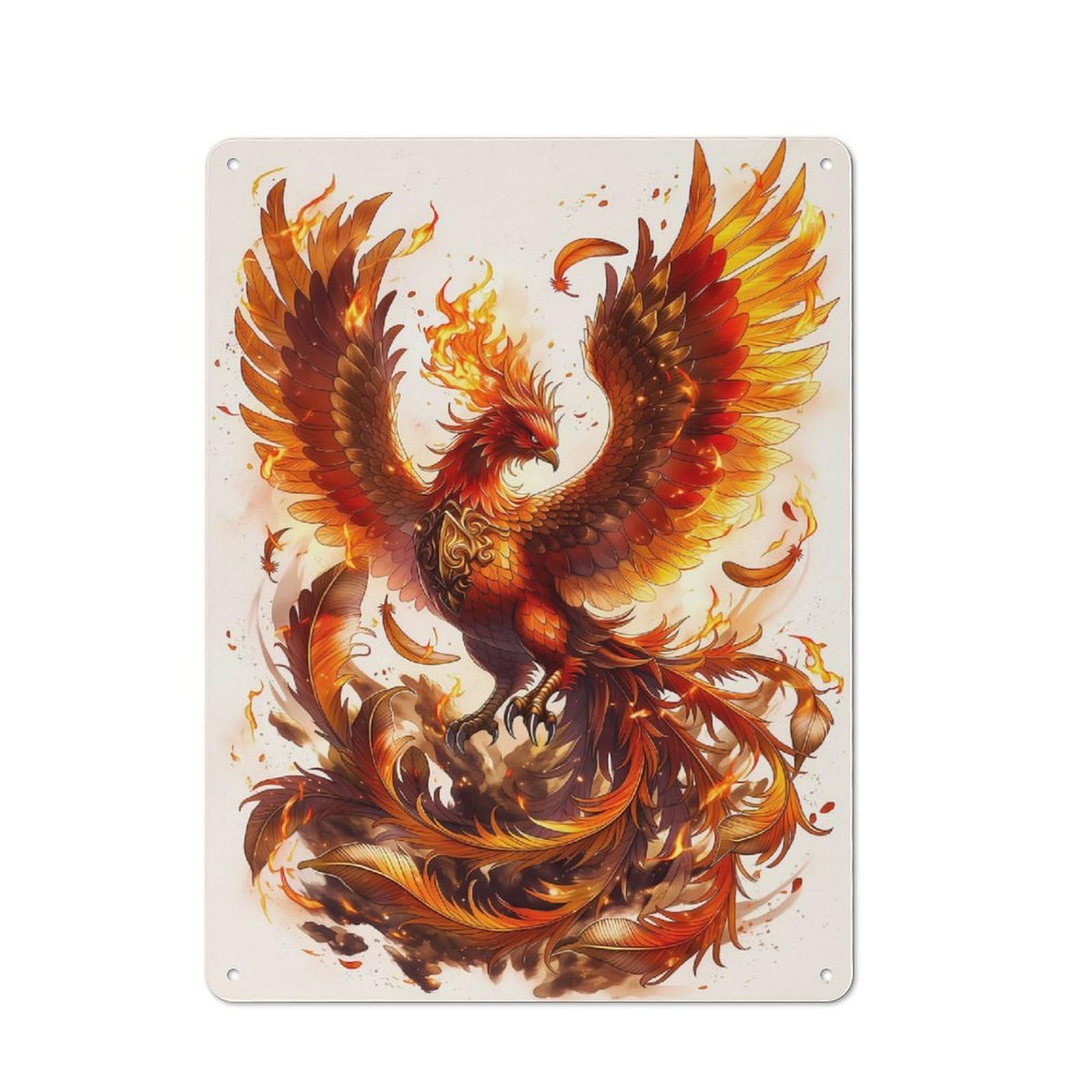 Junmoney Style-2 Fiery Phoenix In Flight Rustic Metal Wall Sign 40X30cm For Workshop Wall, Suited To Makers And Diy Enthusiasts