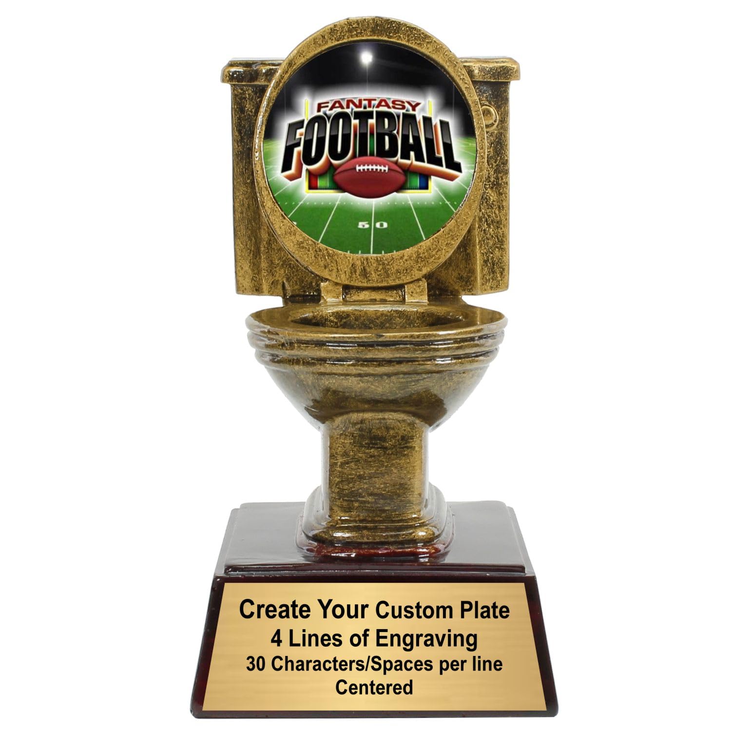 Gold Toilet Bowl Trophy - 6 Inch Tall | Engraved Toilet Award with Optional Themed Inserts - Customize Now