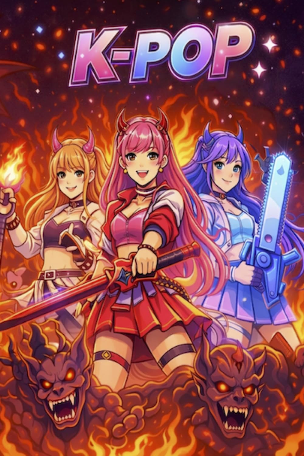 Neon K-Pop Warriors — Livre de coloriage fantasy: Guerrières pop, villes futuristes, créatures de l’ombre et combats magiques sous les néons