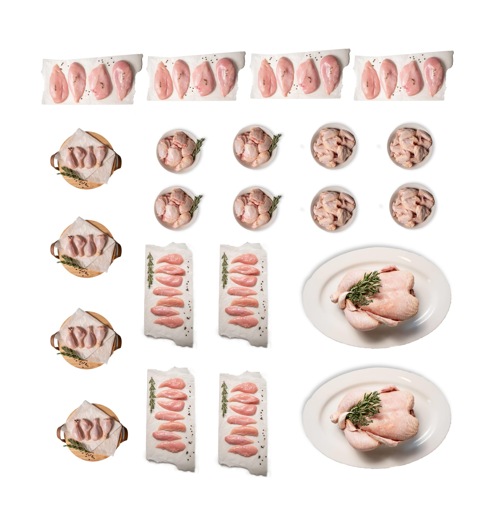 Greener Pastures Pasture-Raised Chicken Box - 18-Pack (4 Bone-In Thighs, 4 Breasts, 2 Whole Chickens, 2 Tenders, 4 Wings, 4 Drumsticks) - Premium,