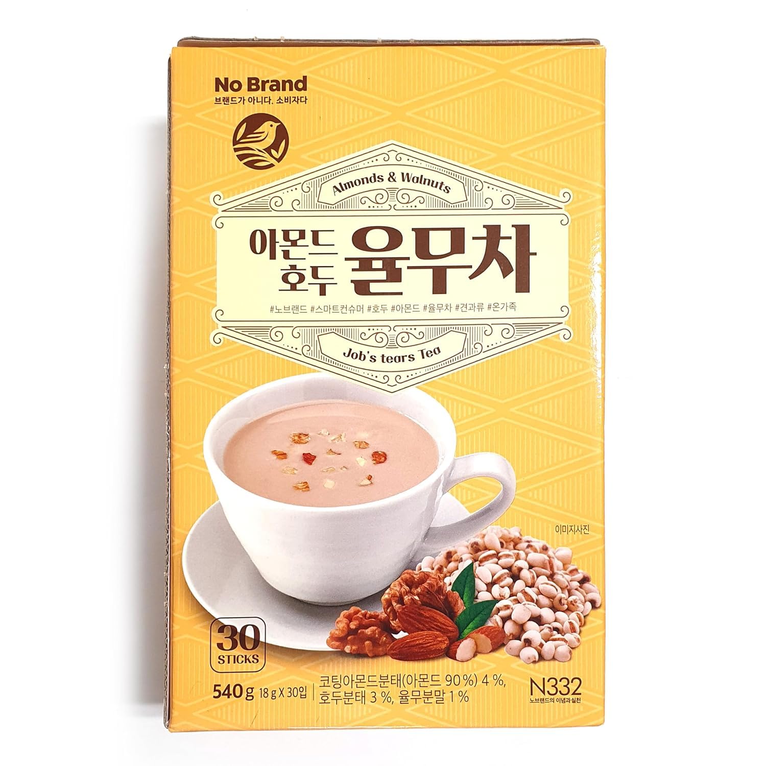 LENITH Korean Almond Walnut Job’s tear Tea Yulmu Cha Powder Meal Replacement Shake Breakfast Simple Meal 30T 율무차/Total 540g