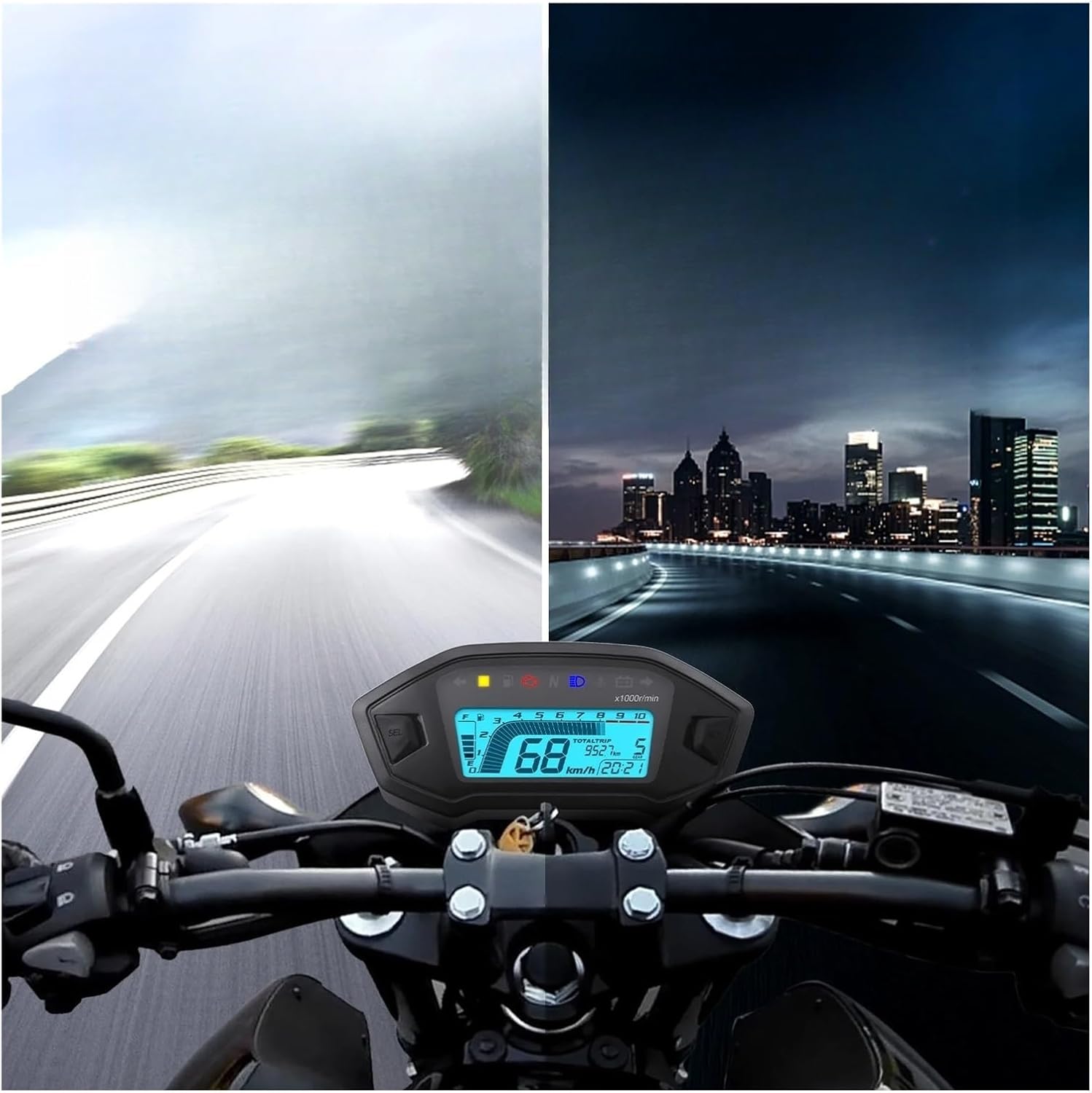 Odometer Speedometer Motorcycle Speedometer Universal Moto Dashboard 7 Colors Backlight Adjust Fuel Gauge Odometer Digital For 1 2 4 Cylinder