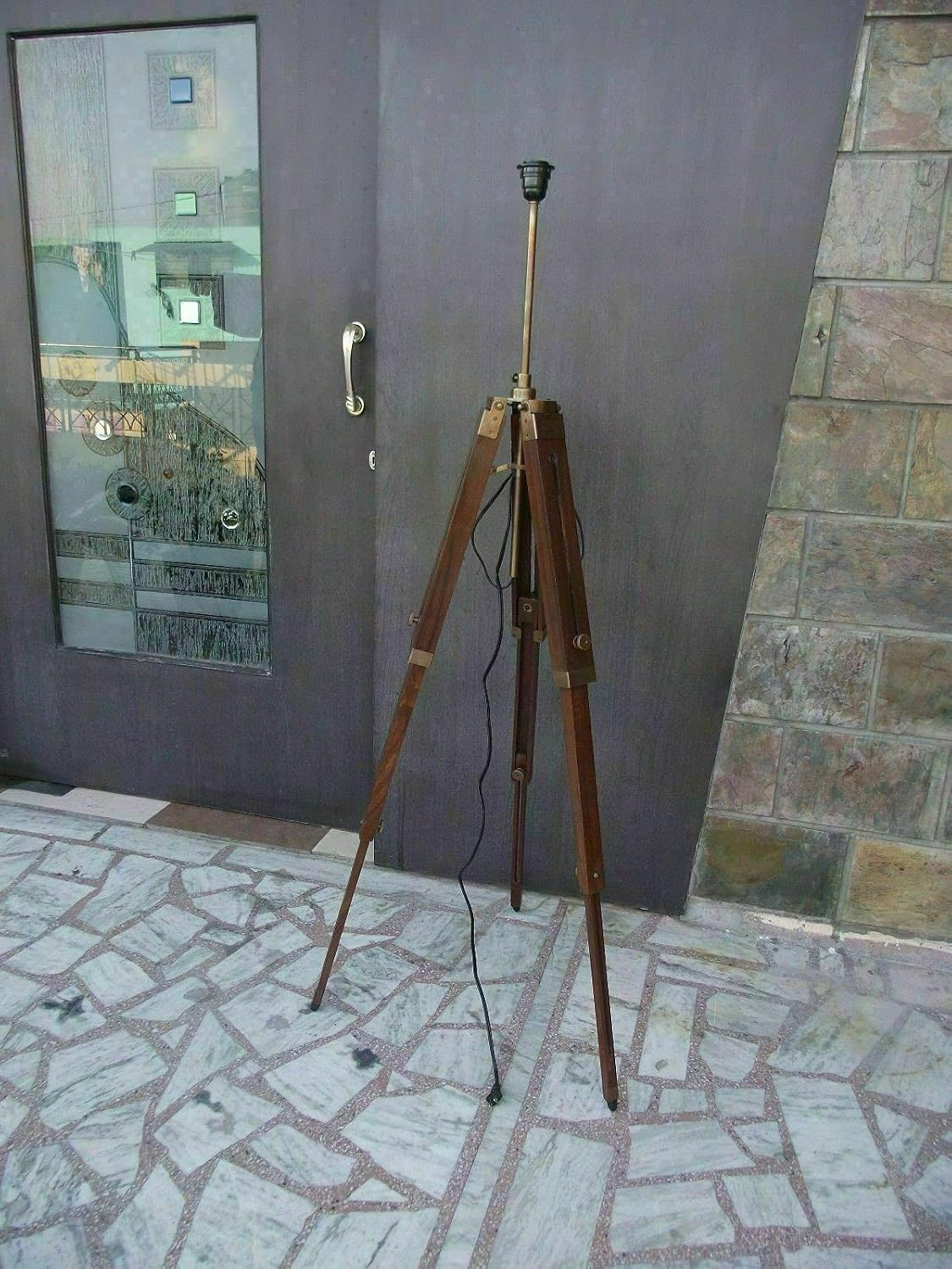 Vintage Floor Lamp Wooden Tripod Lighting Stand for Home Decor Brown Finish Gift image 4
