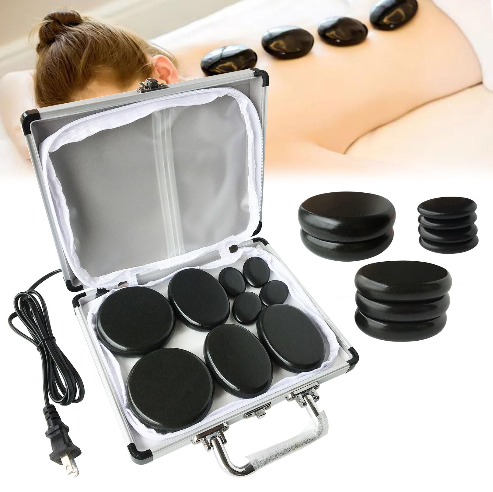 MINGJISHIYE Hot Stone Massage Heater Set, 9 Hot Stone Massage, Portable Heater Massage Kit, Hot Stone Basalt Massage Stone for spa heating treatments.