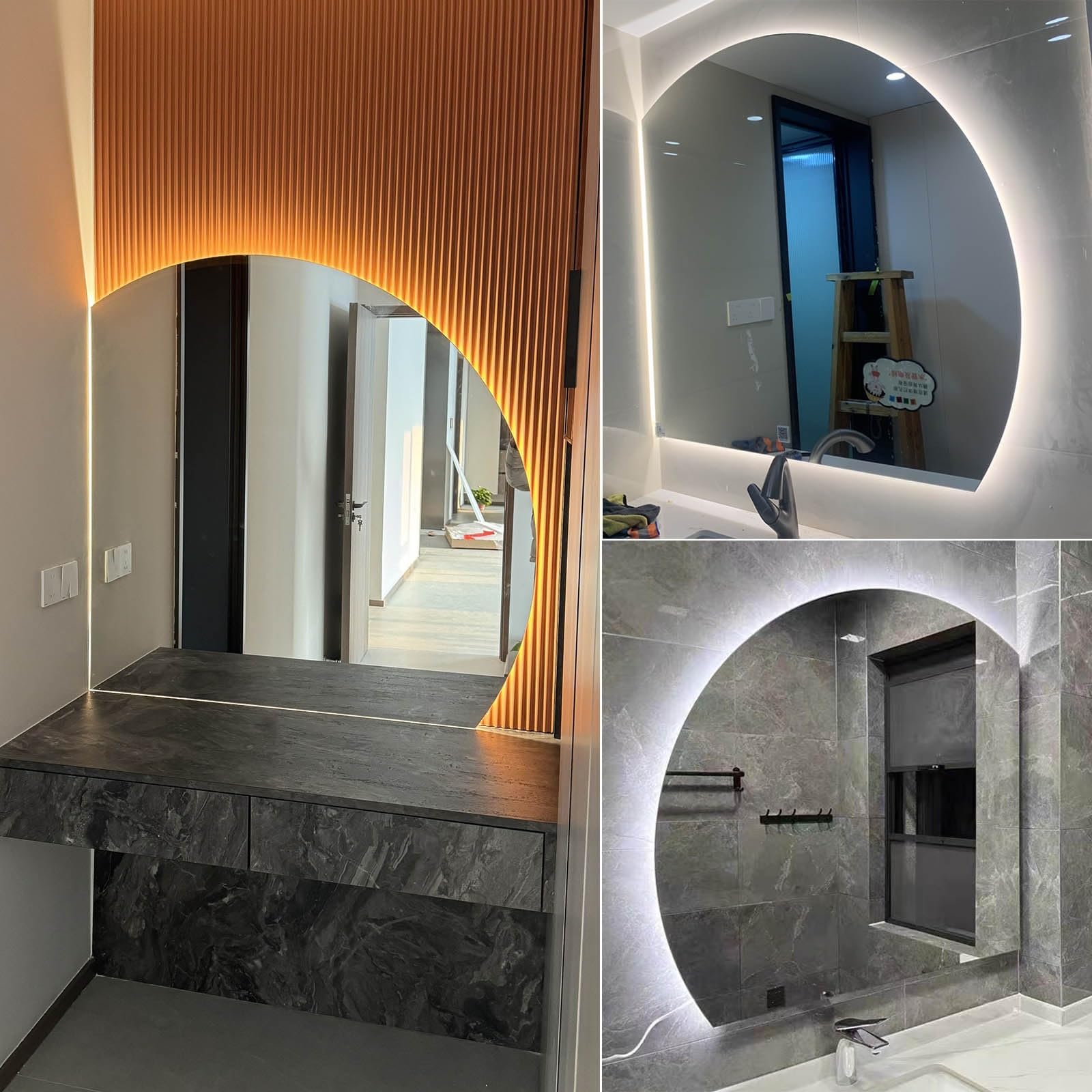 101.6 cm 91.4 cm Half Moon Frameless Vanity LED Mirror do łazienki, 3 kolory ściemniane, podświetlane przeciwmgielne 81 cm 71 cm inteligentna ściana dekoracyjna sypialnia (prawy poniżej cięcia, 80 cm