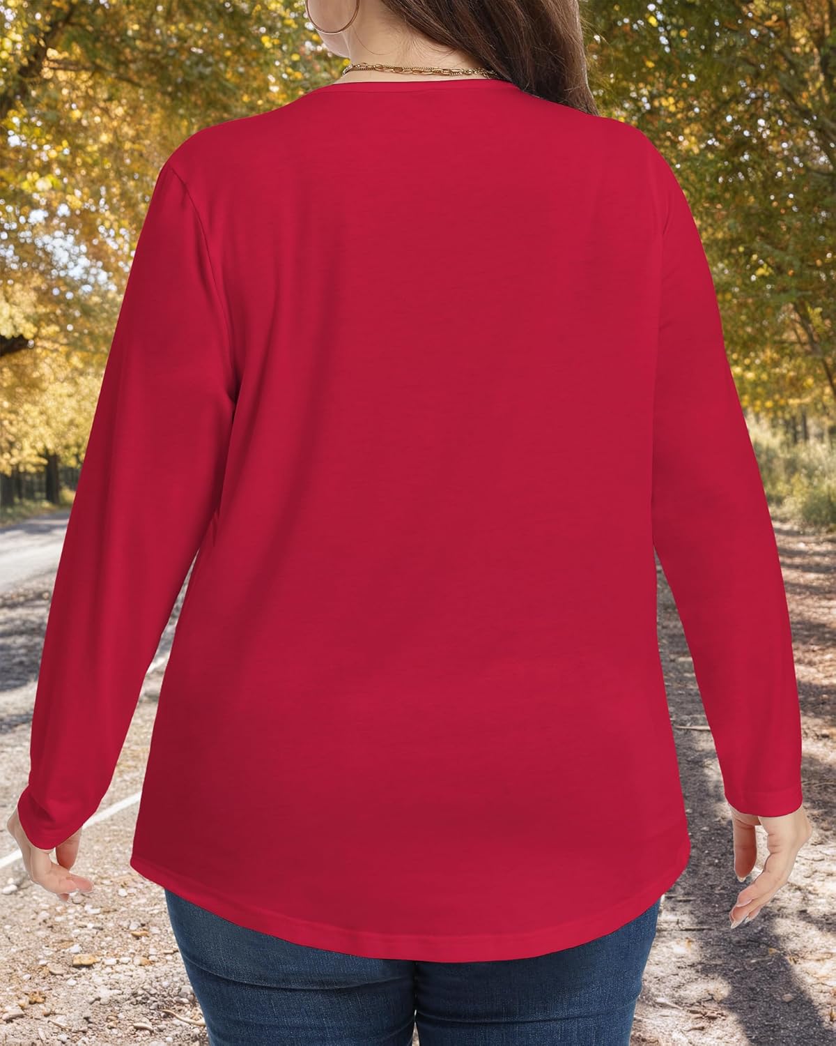 JOELLYUS Plus Size Tops for Women Fall Long Sleeve Shirts Casual Crew Neck Pleated Tunic Blouse Winter - Image 5