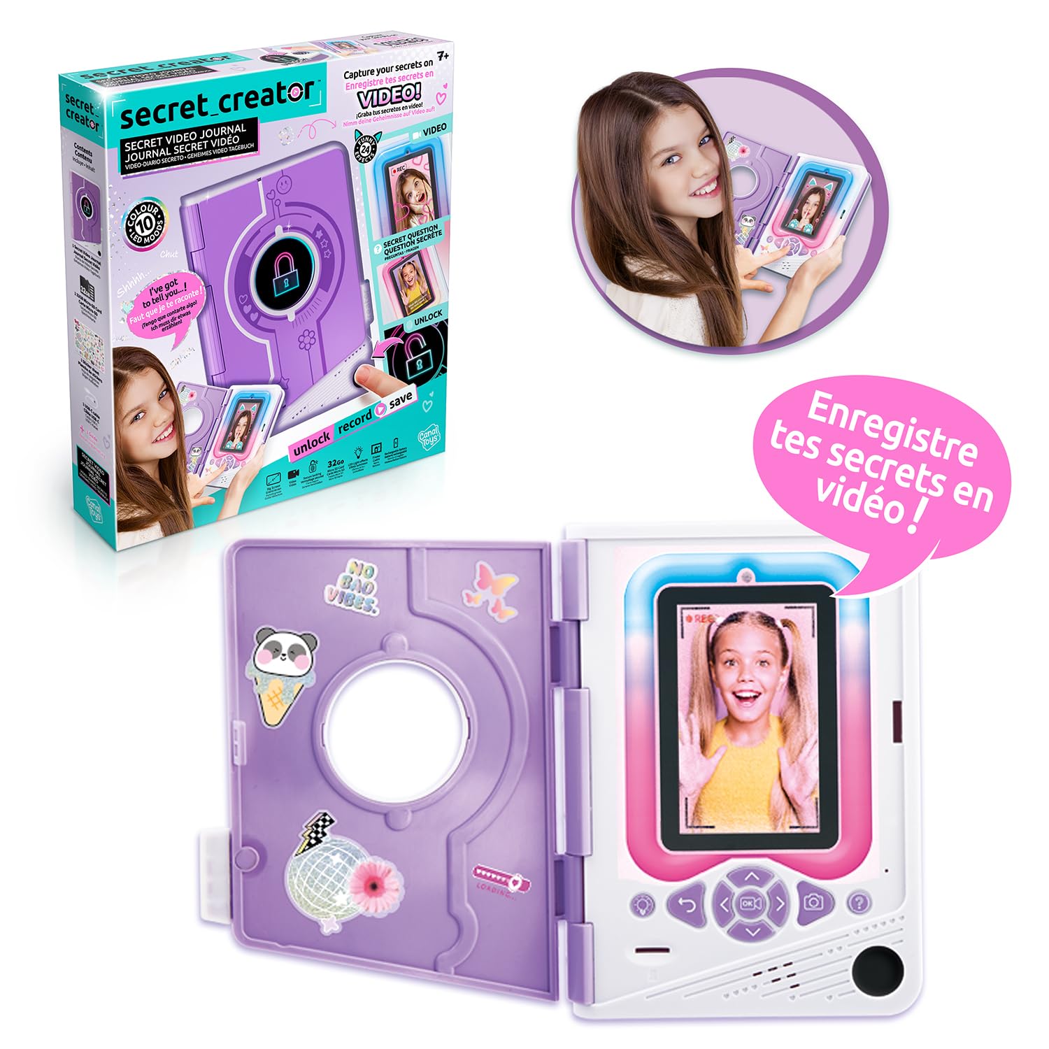Canal Toys - Diario Segreto Video per Bambini Viola - Registra i Tuoi Segreti in Video e Foto - Regalo Bambini Giochi Elettronici 7 Anni + - Impronta Digitale - 24 Effetti - 32 GB - LED - Inf 043