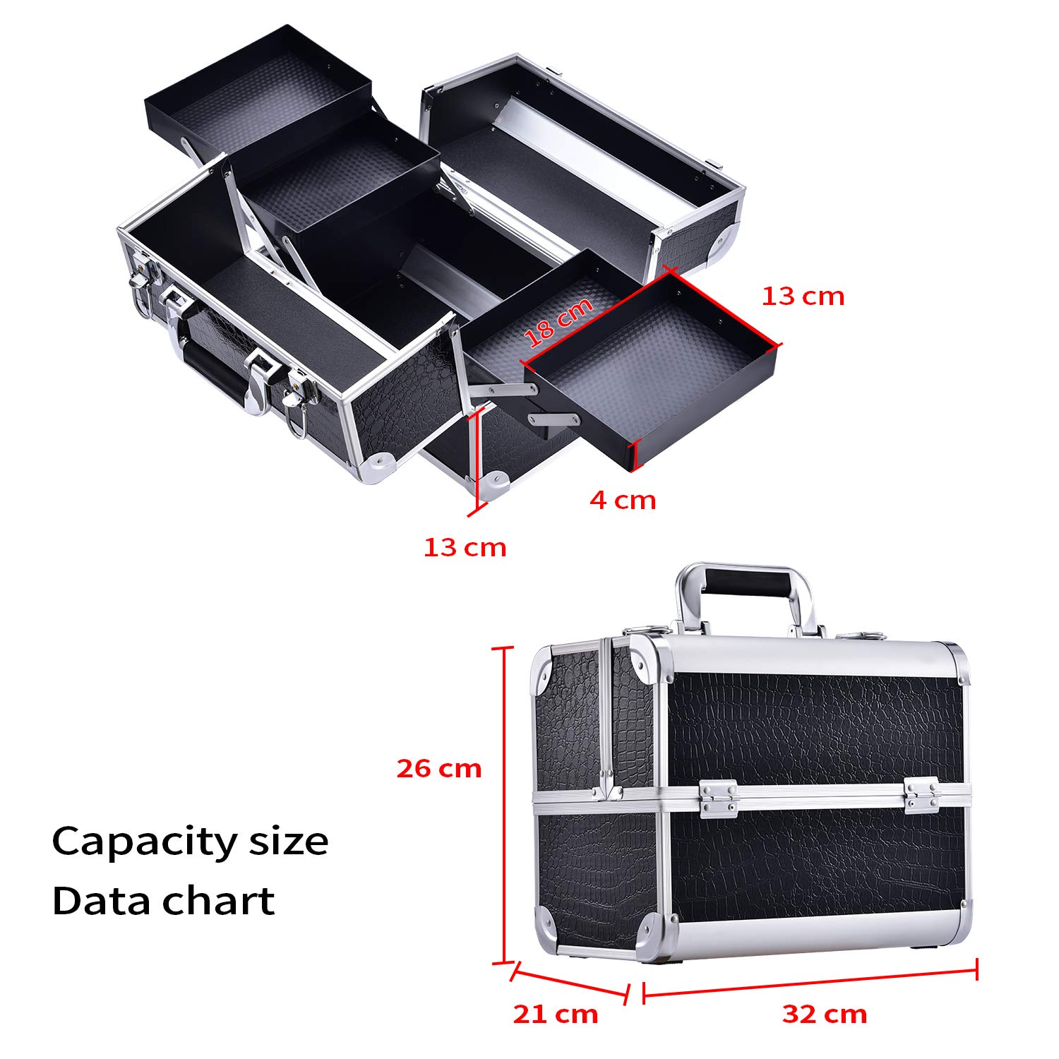Schminkkoffer Kosmetikkoffer Make up Organizer Alu Werkzeugkoffer Nagel Koffer Beauty Case Make up Organizer,Schwarz