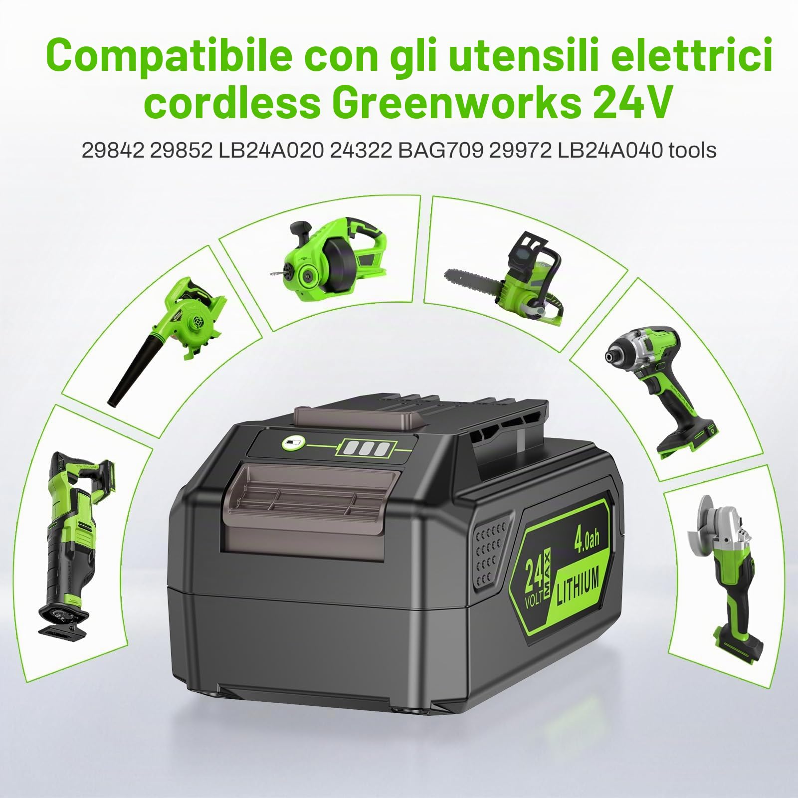 2 batterie di ricambio da 24 V 4 Ah per Greenworks, batteria agli ioni di litio ASUNCELL compatibile con gli strumenti Greenworks a batteria da 24 V Tools 29842 29852 BAG708 BAG711 20352 22232 2508302