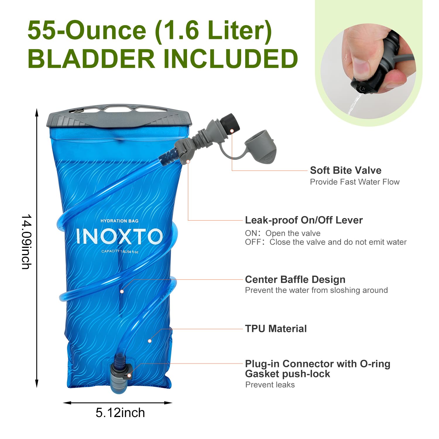 IX INOXTO Trinkweste, Rucksack, leichter Wasserrucksack mit 1,6 l Wasserblase, Tagesrucksack für Damen und Herren, verstellbare Laufweste, für Trailrunning, Wandern, Radfahren, Rennen, Marathon