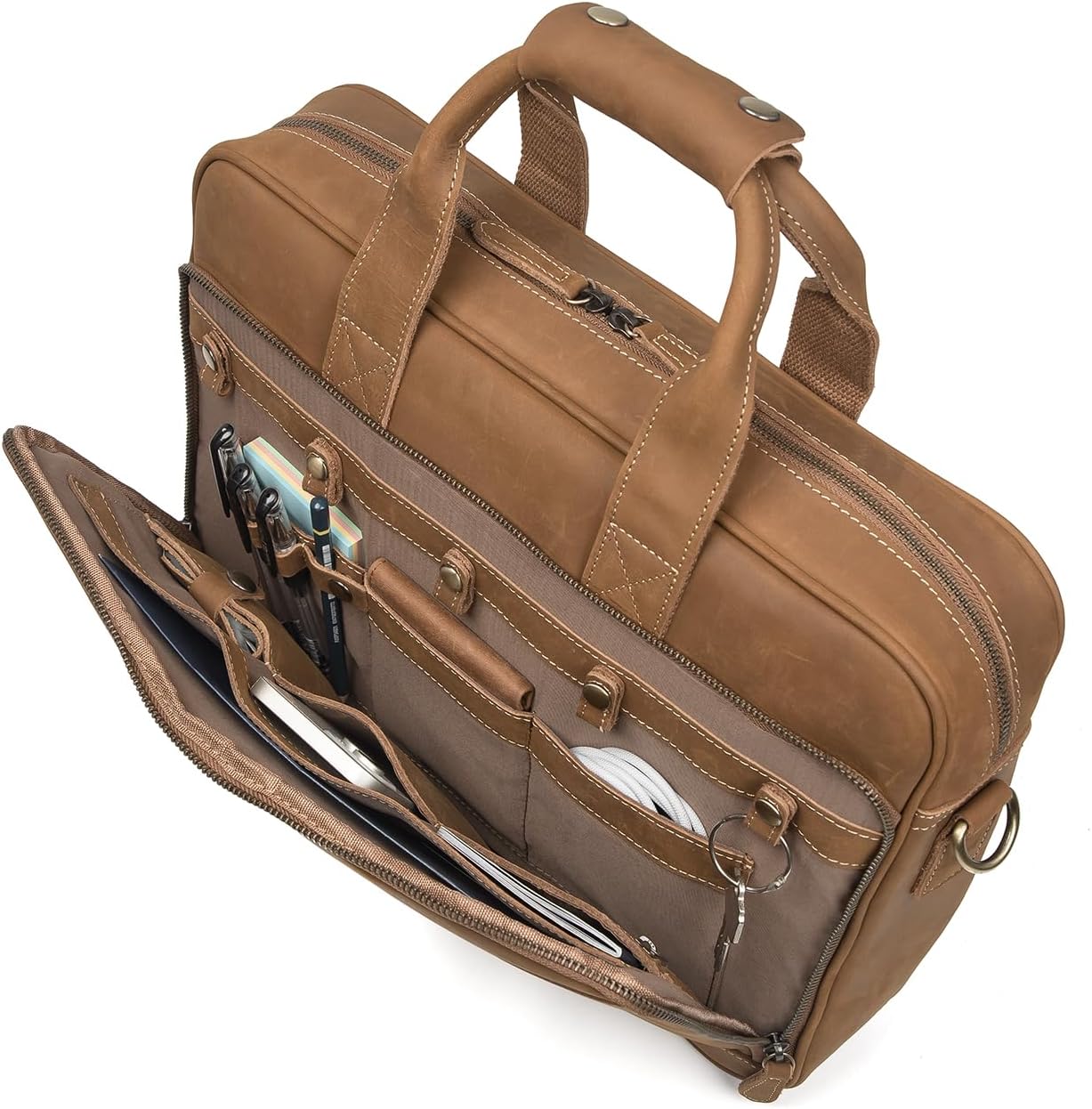 Augus Leather Messenger Bag for Men Vintage Travel Backpack 17 inch laptop Briefcase Shoulder Bags