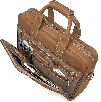 Augus Leather Briefcase for Men, 16 Inch, Full-Grain Leather, YKK Zipper