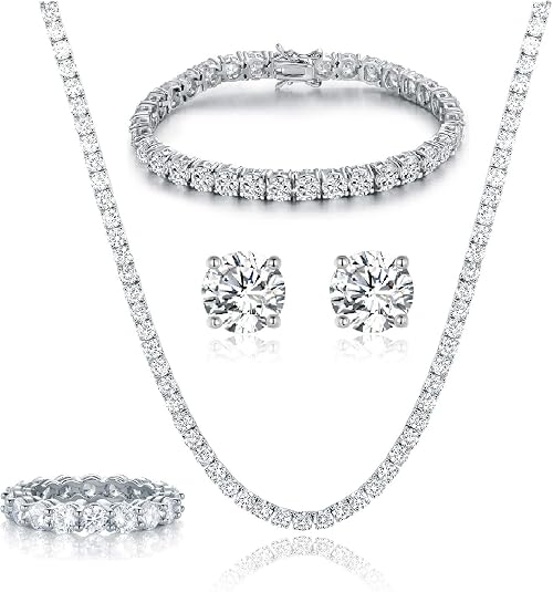 Gemsme 18K White Gold Plated Jewelry Set (Necklace, Bracelet, Earrings & Ring)