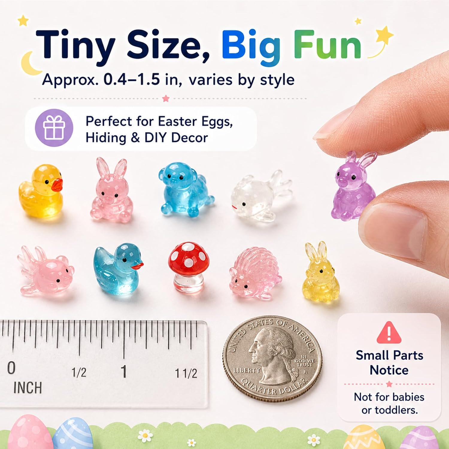 200PCS Mini Resin Animals Variety Pack Glow in The Dark, Miniature Figurines in Bulk & Tiny Ducks, Mini Figures to Hide, Fairy Garden Accessories Outdoor, Desk Pets Toys, Small Little Plastic Animals