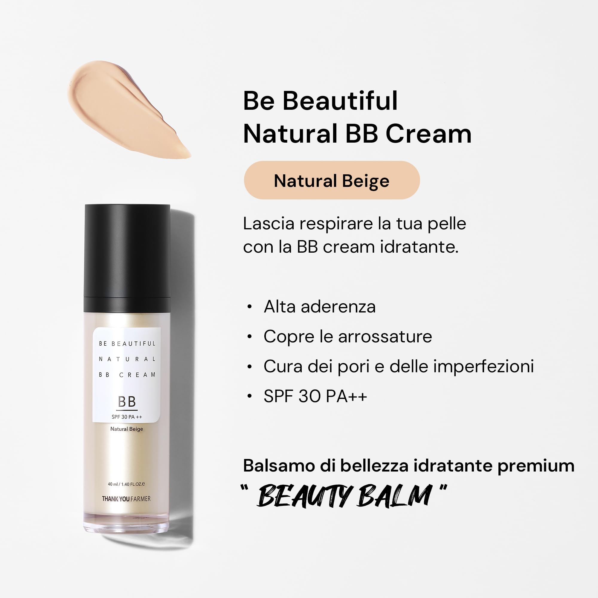 THANKYOU FARMER Be Beautiful Natural BB Cream SPF30+ PA++ 40ml - Natural Coverage, K-beauty Korean Makeup