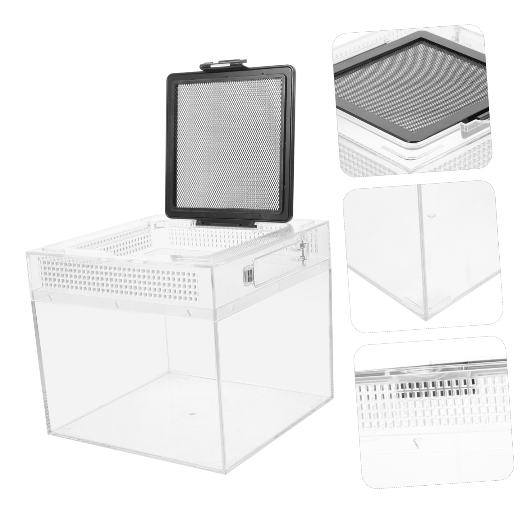 Toddmomy Recinto para Reptiles Transparente con Tapa Magnética Deslizante Incubadora Creativa y Alimentador Práctico para Arañas y Tortugas Pequeñas