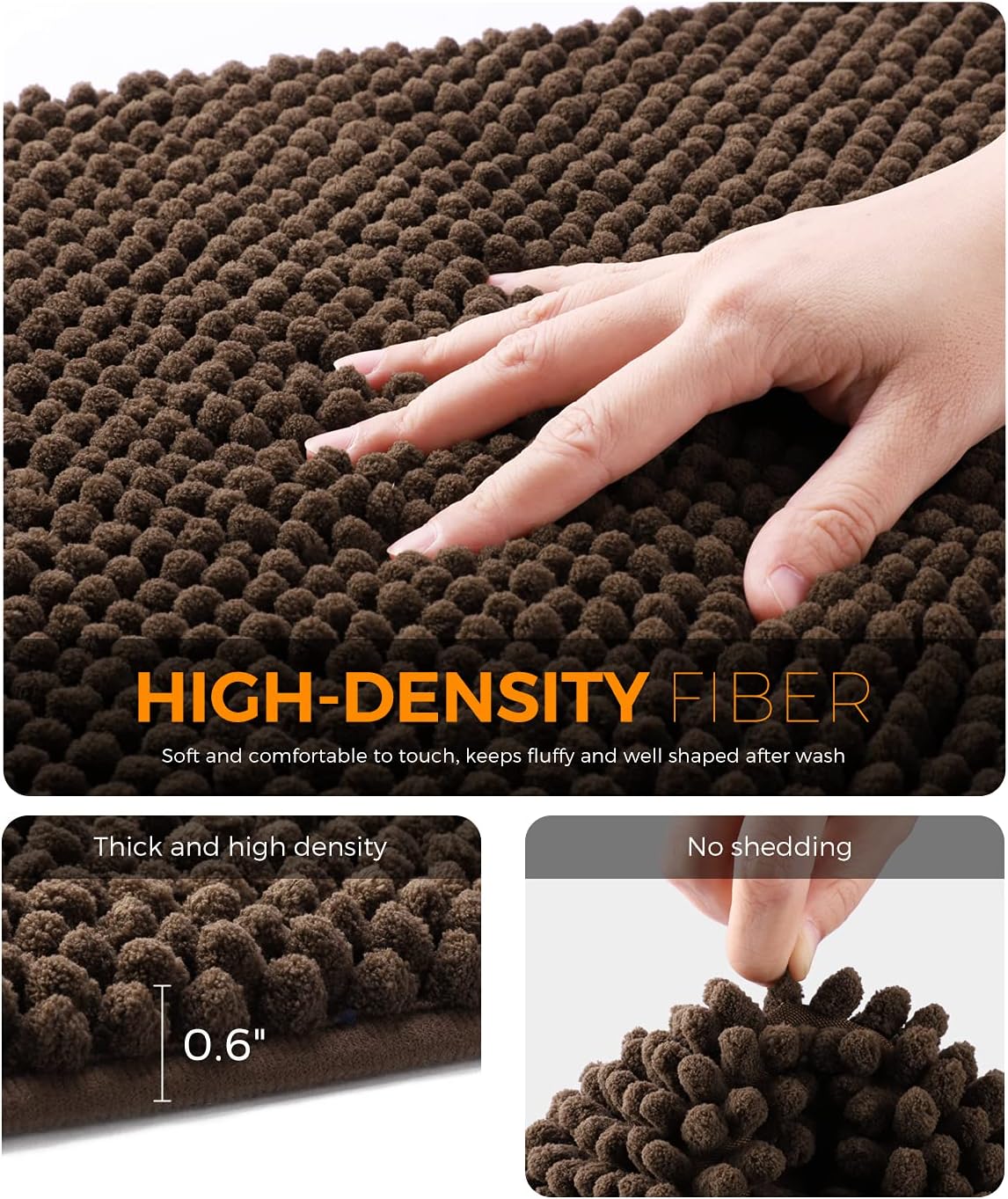 Pretigo Kitchen Mats - Brown, Rugs for Kitchen Floor, Soft & Absorbent by Chenille Material, Washable Kitchen Rug Set Non Slip Kitchen Rugs and Mats 2 Pieces (17”×48” + 17”×24”)
