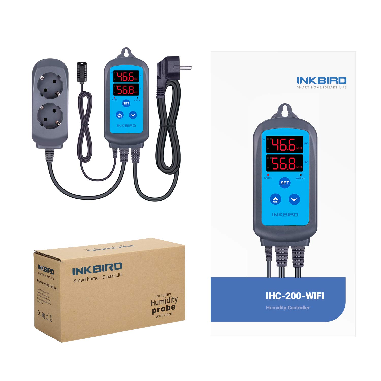 Inkbird WiFi IHC-200 Higrostato Digital Control Remoto Controlador de Humedad de Humidificador y Deshumidificador para Cultivo de Hongos, Tocino Marinado y Mini Invernadero