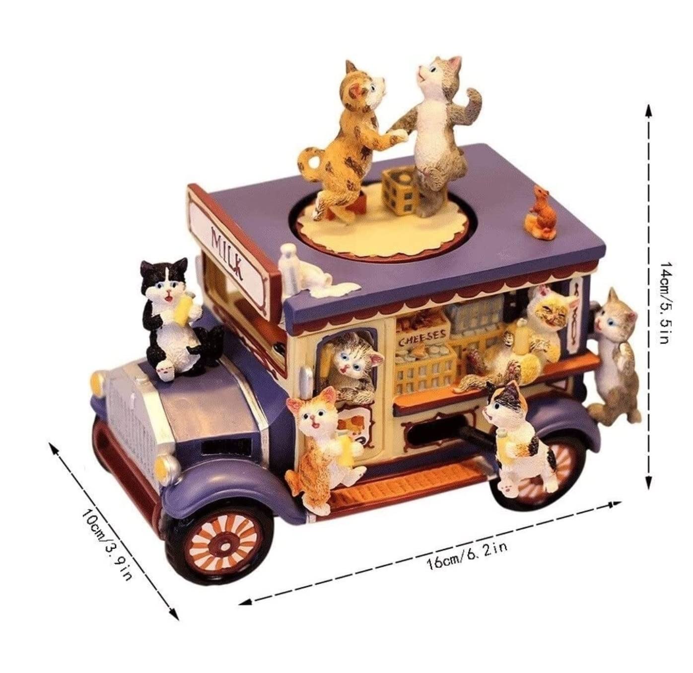 Caja de música Caja De Musica Niña Caja De Música con Carrito De Leche De Gato, Bonita Caja De Música De Cuerda De Resina para Novia En Cumpleaños De Navidad Caja Musical Personalizada