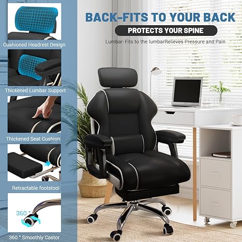 Miniatura 4 de Silla ejecutiva para computadora, silla de escritorio para oficina en casa, ángulo ajustable, ergonómica, de altura ajustable, sillas de piel