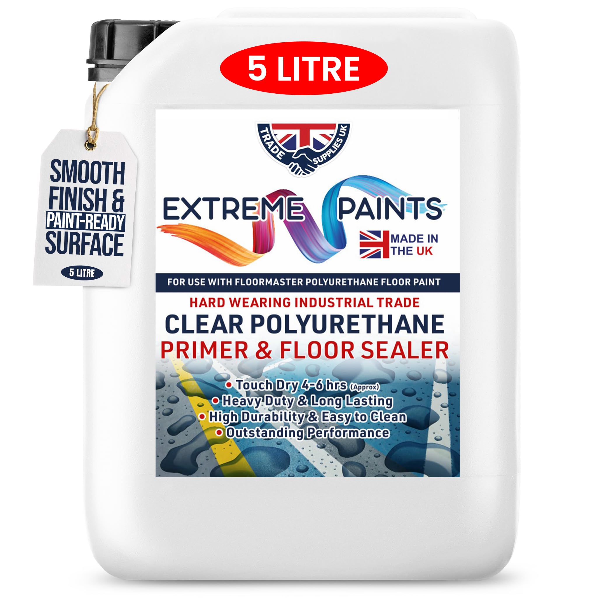 TRADE SUPPLIES UK - Extreme Clear Polyurethane Concrete Primer & Sealer - All In One - Clear, Hard-Wearing, Durable, Stops Concrete Dust, Bonds Paint, Easy Application - 5L